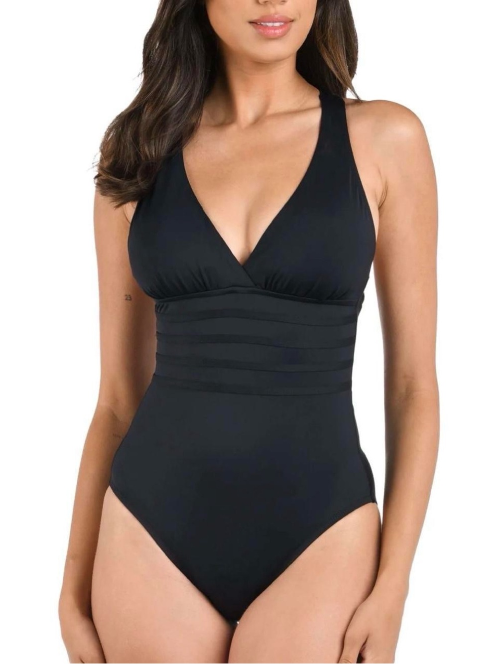 NWT La Blanca Black Island Goddess Multi Strap Cross Back Travel Swimsuit Sz 4&8